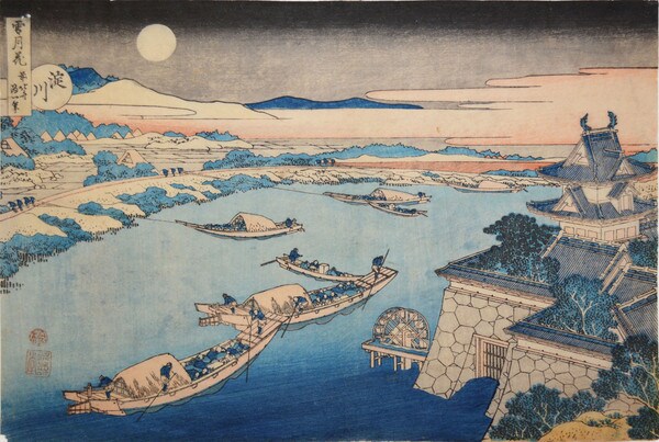 Yodo River in Moonlight by Hokusai, Woodblock Print