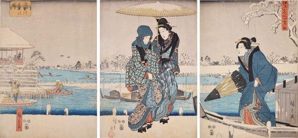Sumida River in Snow by Hiroshige, Woodblock Print