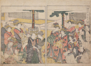 Delivery of New Year Gifts in Nakanocho (Nakanocho Nenrei no zu) by Utamaro, Woodblock Print