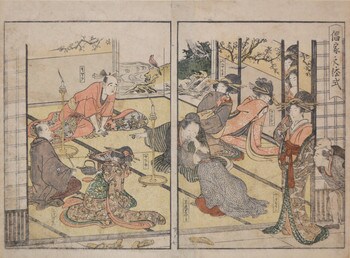 Ceremony in the House of Pleasure (Shoka no hoshiki) by Utamaro, Woodblock Print