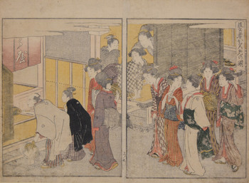 Debut of Geisha (Geisha hirome no zu) by Utamaro, Woodblock Print