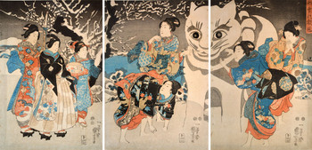 Snow Cat: The First Snow of the Year by Kuniyoshi, Woodblock Print