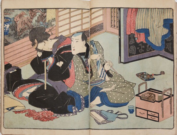Tattooed Lovers on a Cold Night by Kunisada, Woodblock Print