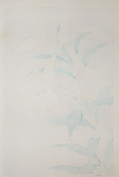 White Lily by Kawarazaki, Shodo, Woodblock Print