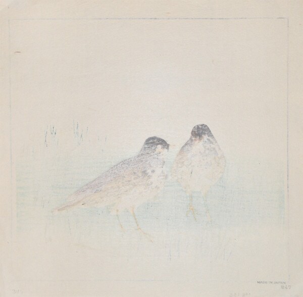 Skylarks in Grassland by Seiko, Woodblock Print