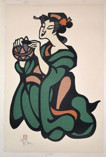 Woman with Temari Ball by Mori, Yoshitoshi, Woodblock Print