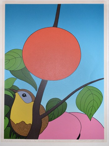 Bird in Persimmon Tree by Yayanagi, Go, Silkscreen