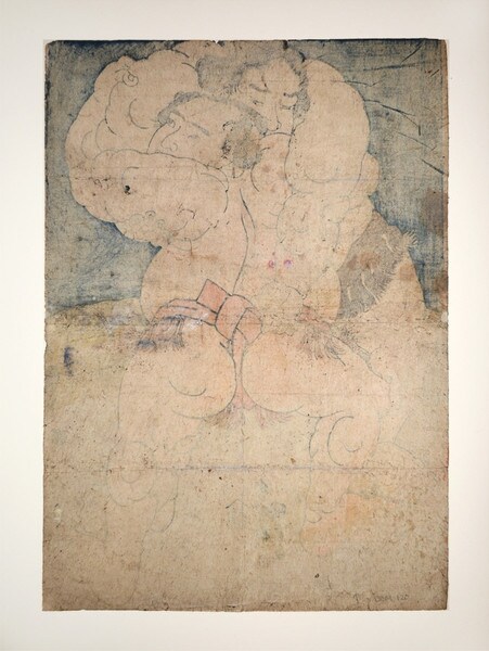 Sumo Wrestlers Iwatoyama (Mt. Iwato) and Hiodoshi (Crimson Threat) by Kunisada, Woodblock Print