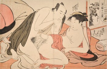Enjoying Foreplay by Kiyonaga, Woodblock Print