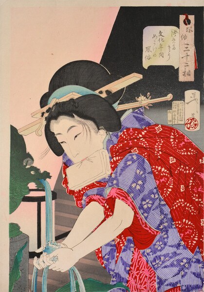 Feeling Chilly: A Concubine of the Bunka Era by Yoshitoshi, Woodblock Print