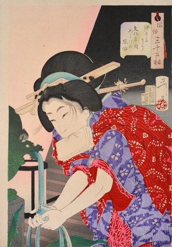Feeling Chilly: A Concubine of the Bunka Era by Yoshitoshi, Woodblock Print