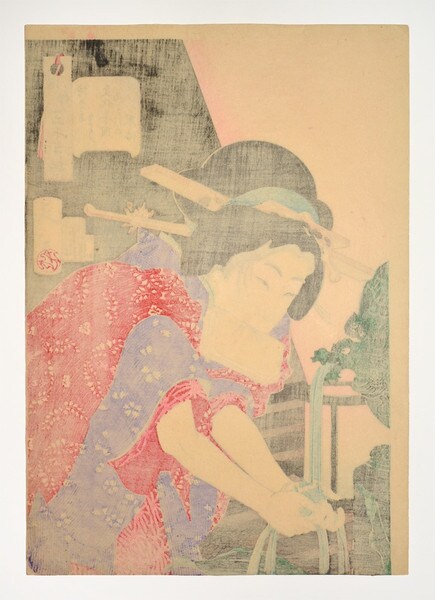 Feeling Chilly: A Concubine of the Bunka Era by Yoshitoshi, Woodblock Print