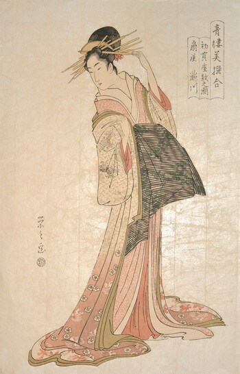Courtesan Takigawa from the Ogiya House by Eishi, Woodblock Print
