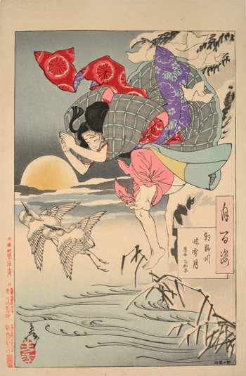 Moon of Pure Snow at Asano River: Chikako, the Filial Daughter by Yoshitoshi, Woodblock Print