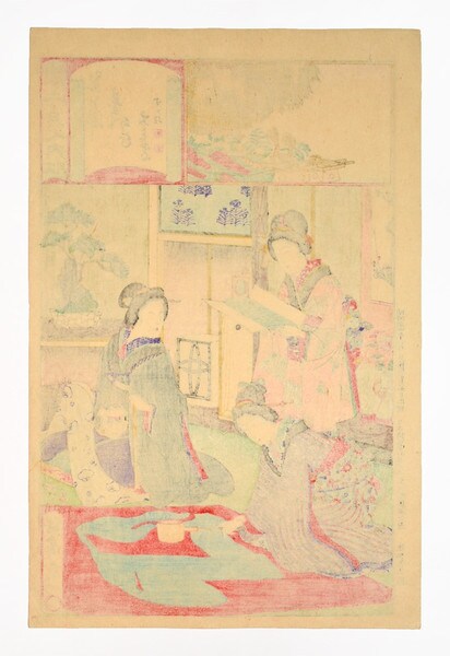 December: Preparing New Kimono for the New Year by Nobukazu, Woodblock Print