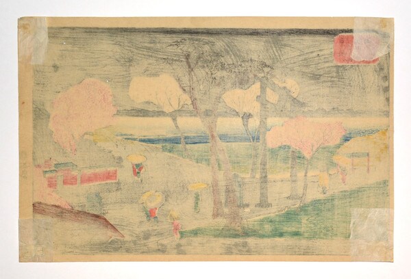 Cherry Blossoms in Rain at the Bank of Sumida by Hiroshige, Woodblock Print