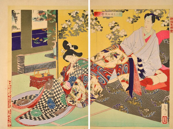 Osane Learns the Courtesan's Trade by Yoshitoshi, Woodblock Print