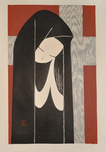 Girl Praying by Kawano, Kaoru, Woodblock Print