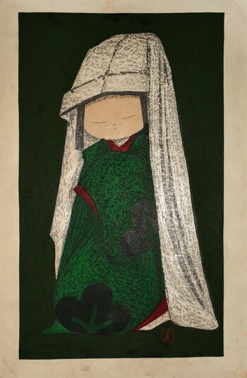 Snow Camellia by Kawano, Kaoru, Woodblock Print