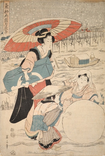 Snow Scene at Ryogoku in Toto by Eizan, Woodblock Print