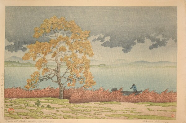 Rain at Lakeside in Matsue by Hasui, Woodblock Print