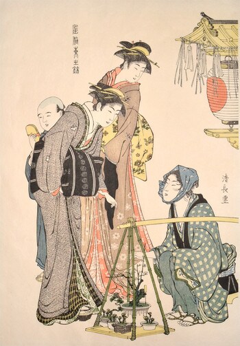 Women Buying Potted Plants (Meiji Reprint) by Kiyonaga, Woodblock Print