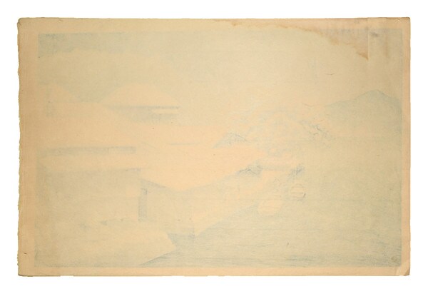 Evening Snow at Ishinomaki by Hasui, Woodblock Print