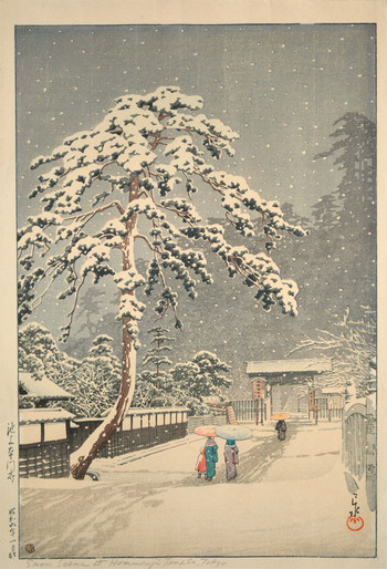 Ikegami Honmonji Temple by Hasui, Woodblock Print
