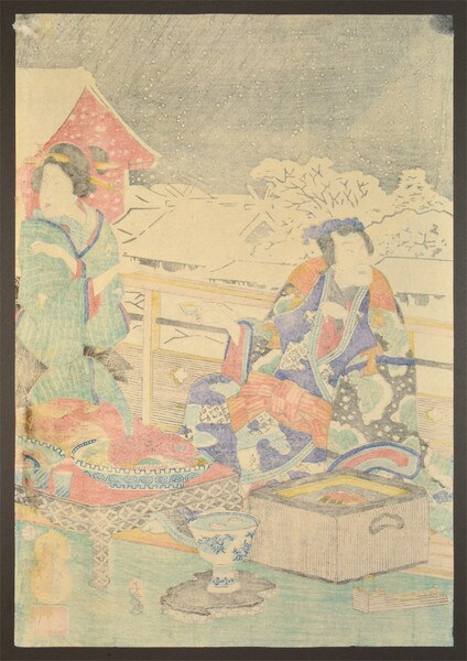 Snow Viewing by Yoshimori, Woodblock Print