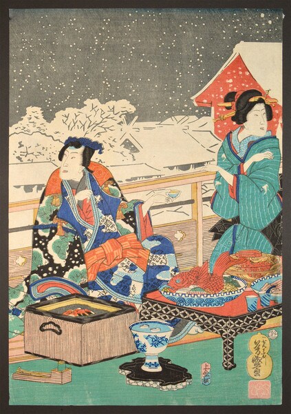 Snow Viewing by Yoshimori, Woodblock Print