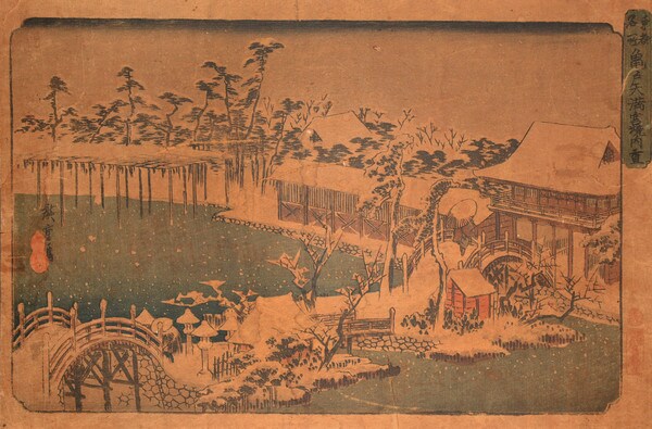 Kameido Tenmangu in Snow by Hiroshige, Woodblock Print