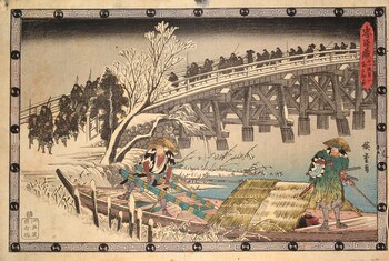 Act XI, Scene I: Night Attack Advances by Hiroshige, Woodblock Print
