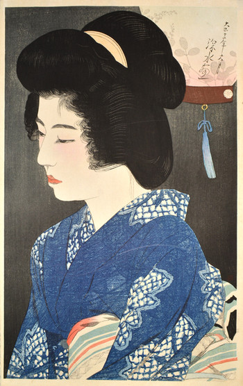 Listening to the Insects by Shinsui, Woodblock Print