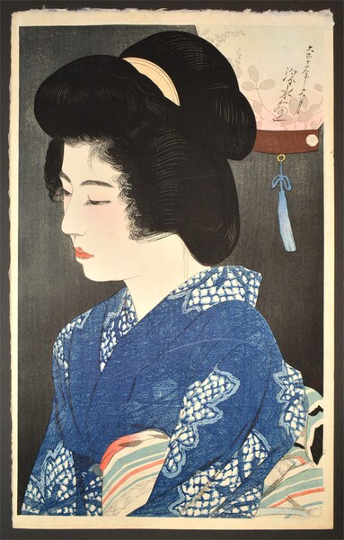 Listening to the Insects by Shinsui, Woodblock Print