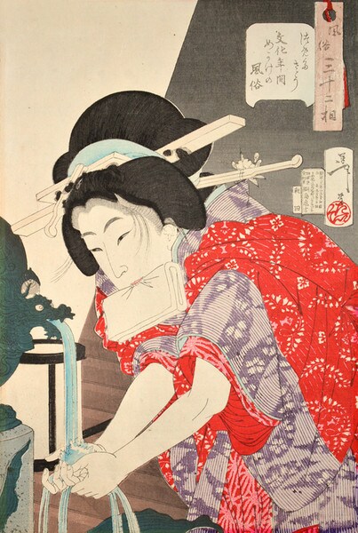 Feeling Chilly: Concubine of the Bunka Era by Yoshitoshi, Woodblock Print