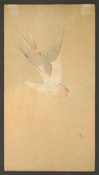 Two Swallows Aiming for Bee by Koson, Woodblock Print
