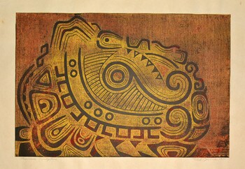 Mexican Sculpture by Yoshida, Toshi, Woodblock Print