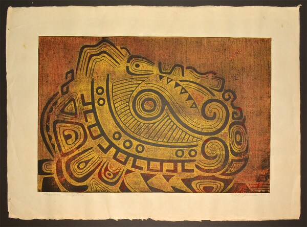 Mexican Sculpture by Yoshida, Toshi, Woodblock Print