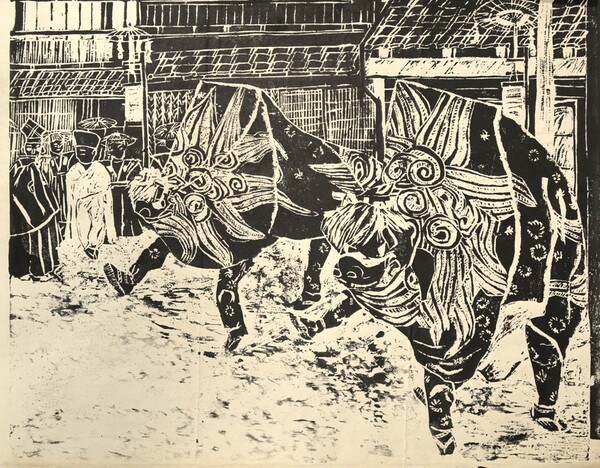 Lion Dance by Unsigned / Unknown Artist, Woodblock Print