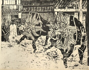 Lion Dance by Unsigned / Unknown Artist, Woodblock Print
