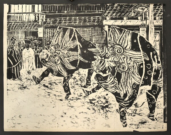 Lion Dance by Unsigned / Unknown Artist, Woodblock Print