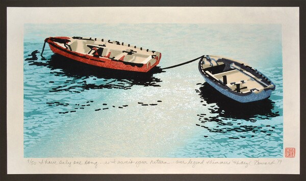 I have only one song...as I await your return...our legend shimmers by Howard, Daryl, Woodblock Print