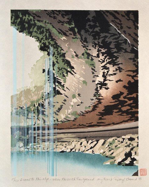 I come to this edge....where the earth has opened...my heart by Howard, Daryl, Woodblock Print