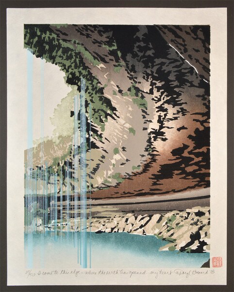 I come to this edge....where the earth has opened...my heart by Howard, Daryl, Woodblock Print