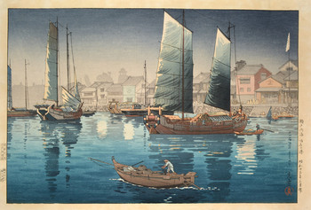 Akashi Sea Port, Seto Inland Sea by Koitsu, Woodblock Print