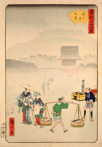 Morning Mist at Zojoji Temple by Hiroshige II, Woodblock Print