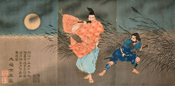 Fujiwara no Yasumasa Plays the Flute by Moonlight by Yoshitoshi, Woodblock Print