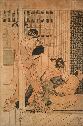 Morning in the Temporary Lodgings of the Yoshiwara by Utamaro, Woodblock Print