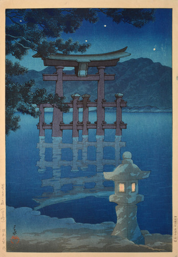 Starlit Night at Miyajima by Hasui, Woodblock Print