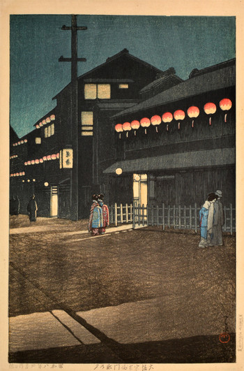 Evening at Soemoncho in Osaka by Hasui, Woodblock Print